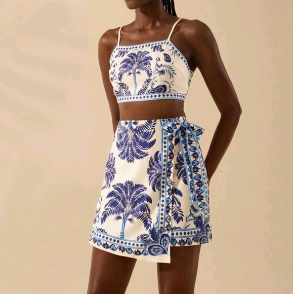 Ladies Tropical Coconut Tree And Peacock Print Bohemian Vacation Casual Skirt